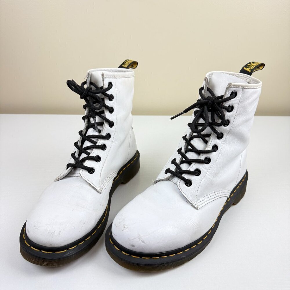 Dr. Martens 1460 White Leather 8-Eye Lace Up Boots